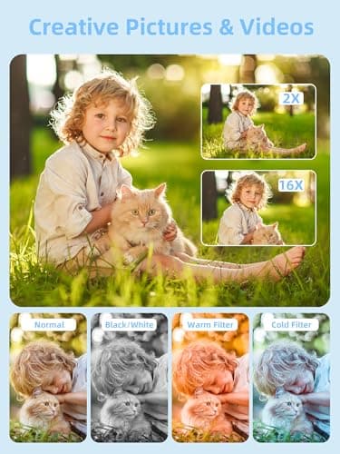 Camkory Digital Camera for Kids，Teens and Starters, FHD 1080P Point and Shoot Camera with 32GB Card 16X Zoom Anti Shake, Gift for Boys Girls Kids, White 3