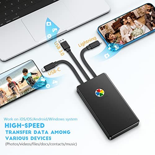 iDiskk App-le Certified, 2TB External Hard Drive,for iPhone iPad Android Phones,MacBook,Computer to Backup Docs| Photos | Videos,iPhone 17 & 16 Photo Stick Photo Storage Phone Drive 5