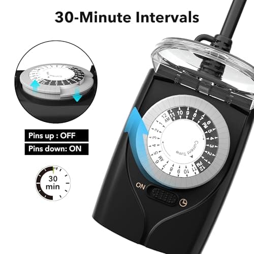 HBN Outdoor Timer Outlet Waterproof, 24 Hour Mechanical Light Timers for Electrical Outlets Outdoor Weatherproof, 2 Grounded Outlets for Christmas Lights, Holiday Decorations, 15A 1/2HP 3