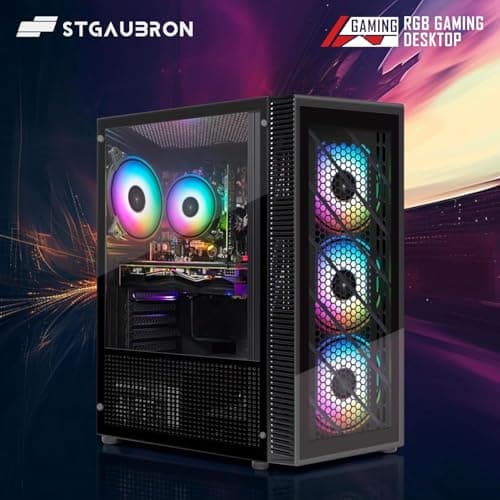 STGAubron Gaming PC Computer Desktop, Intel 10th Gen G5905 3.5G, Radeon RX 580 8G, 16G DDR4, 512G SSD, WiFi 6, BT 5.0, RGB Fan x 4, Windows 11 Home 4