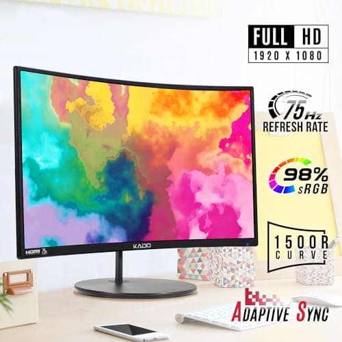Kado Dual Monitor Setup - 2-Pack 27" Curved 1500R 1920x1080 Computer Monitor 75Hz VESA Mount HDMI Office Gaming Built-in Speakers (C27 Dual Series) 3