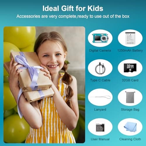 4K Underwater Camera 64MP Autofocus 16FT Waterproof Camera Dual-Screen Selfie 16X Underwater Camera for Snorkeling Waterproof Compact Floatable Digital Camera with 32GB Card 5