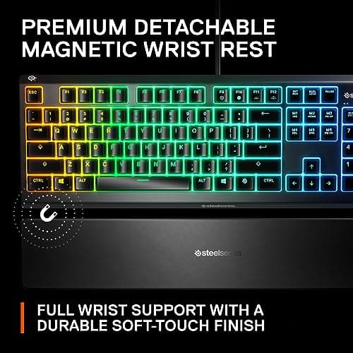 SteelSeries Apex 3 RGB Gaming Keyboard – 10-Zone RGB Illumination – IP32 Water Resistant – Premium Magnetic Wrist Rest (Whisper Quiet Gaming Switch) 4