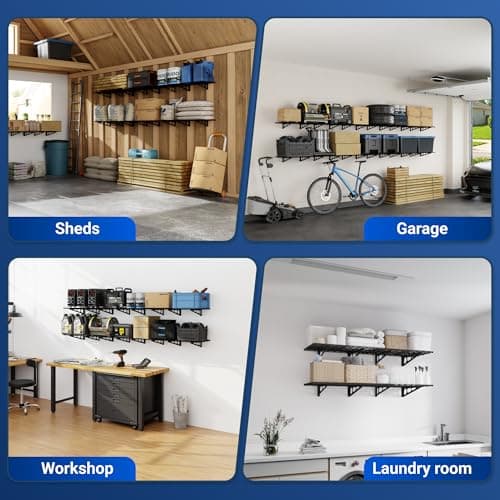 FLEXIMOUNTS 2-Pack 2x6ft Garage Shelving 24-inch-by-72-inch Wall Shelf Garage Storage Rack Floating Shelves, Black, Classic Series 5