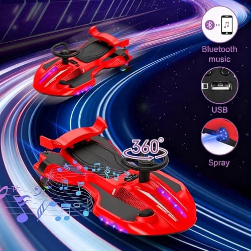 12V Electric Wiggle Car with Pedal for Kids, Rechargeable 2 in 1 Swing Car, Drifting Ride On Toys with Backrest, Anti-Rollover, Spray, Flashing Light, Music, for Ages 3 and Up, 150 Lbs (Red-Black) 5