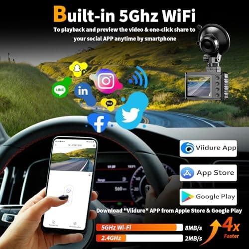 Dash Cam Front and Rear: 4K Dual Channel Dash Cam - 5GHz WiFi, Dash Camera for Cars with 64GB Card, 2" IPS, App Control, G-Sensor, Loop Recording, 170° Wide Angle, Night Vision, 24H Parking Mode 4