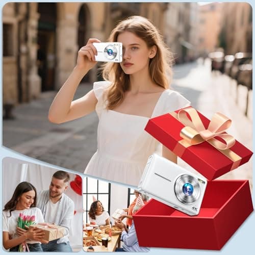 4K Digital Camera, 64MP Autofocus Vlogging Camera with Dual Lens, 16X Digital Zoom YouTube Compact Travel Point Shoot Camera for Teens Beginner, Anti-Shake,2 Batteries, 32GB Card (White) 5