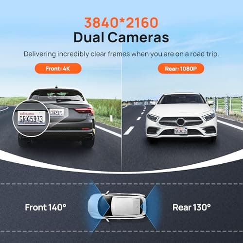70mai 4K Dash Cam Front and Rear with STARVIS, Built in 5GHz WiFi & GPS Car Camera, Super Night Vision, ADAS, 3'' IPS Screen, 24H Parking Mode, Time-Lapse, Loop Recording, Support 256GB Max (A800S) 3