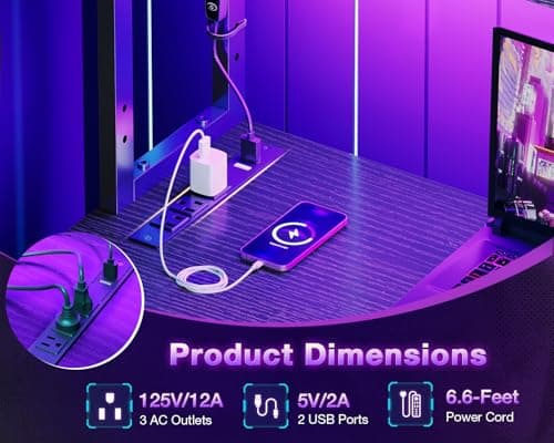 ODK 53 Inch L Shaped Desk with LED Lighting, Reversible Gaming Desk with Power Outlets, Cornor Computer Table with Storage Shelves & Bag & Iron Hook, Home Office Table for Writing, Study, Black 5