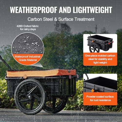 VEVOR Bike Cargo Trailer, 88 lbs Load Capacity, Heavy-Duty Bicycle Wagon Cart, Foldable Compact Storage with Universal Hitch, Waterproof Cover, 16" Wheels, Safe Reflectors, Fits 24"-28" Bike Wheels 3