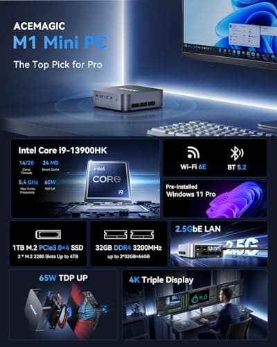 ACEMAGIC Mini Gaming PC, Intel Cere i9 13900HK 32GB RAM 1TB SSD (14C/20T) up to 5.4GHz USB4/HDMI/DP/Wifi 6E 2.5G LAN,Mini PC Windows 11 pro Small Computers Desktop Beat i9 12900HK/7840HS/6800H 2