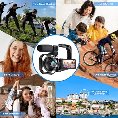 4K Video Camera, Camcorder 48MP Ultra HD WiFi Vlogging Camera for YouTube 18X Zoom 3.0" Touch Screen Digital Camera with Microphone, Stabilizer, Lens Hood, Remote, 2 Batteries 6