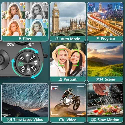 5K Digital Camera, 64MP Cameras for Photography with 6X Optical Zoom & Autofocus, WiFi Vlogging Camera for YouTube Video, Dual-Lens, 2 Batteries, 64GB Card & Flash, Best Cameras for Content Creators 5