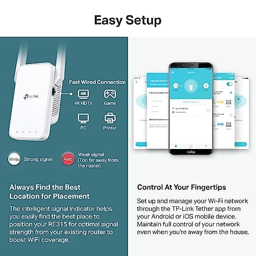 TP-Link AC1200 WiFi Extender, 2023 Engadget Best Budget Pick, 1.2Gbps Signal Booster for Home, Dual Band 5GHz/2.4GHz, Covers Up to 1500 Sq.ft and 30 Devices,Support Onemesh, One Ethernet Port (RE315) 5
