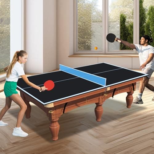 Ping Pong Table Top for Billiard Table, 7FT/8FT/9FT Foldable Table Tennis Table Topper for Pool Table, Indoor Outdoor Table Tennis Conversion Top w/Net & Premium Foam Padding (Black, 7x4 FT) 7
