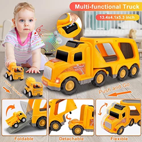 Nicmore Construction Truck Toddler Toys Car: Toys for 1 2 3 4 Year Old Boy 5 in 1 Carrier Toys for Kids Age 1-3 2-4| 18 Months 2 Year Old Boy Christmas Birthday Gifts 5