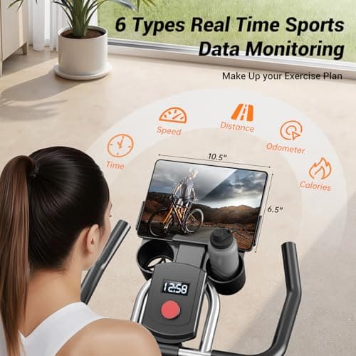 CURSOR FITNESS Exercise Bike, Brake Pad Stationary Bike for Home with Exclusive App, Stationary Bikes for Home with 300 lb Weight, Indoor Cycling Spin Bike Workout Bike with Extra Comfort Seat 3