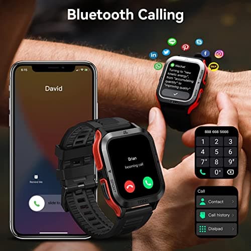 AMAZTIM Smart Watch, 60 Days Extra-Long Battery, 50M Waterproof, Rugged Military Bluetooth Call(Answer/Dial Calls), 1.85" Ultra Large HD Display, AI Voice Assistant, Compatible for Android and iOS-Red 3
