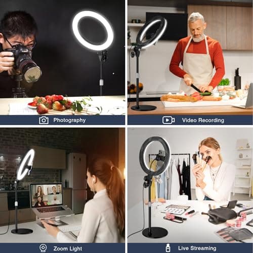 Desk Ring Light with Stand - 10.5'' Desktop Ring Light with Phone Holder for Video Recording, Circle Light for Computer Zoom Meeting Video Conference Lighting Video Calls Podcast Streaming 2