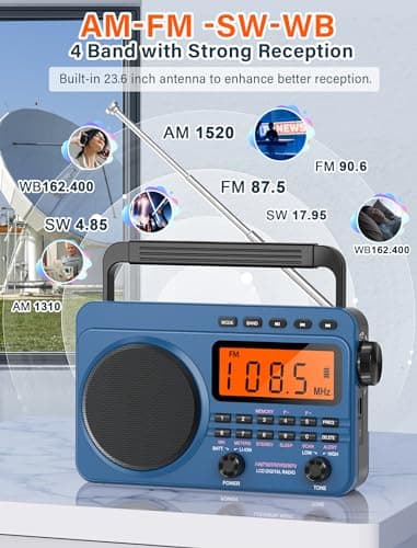 Digital AM FM Shortwave Radio with Best Reception,4000mAh Rechargeable Portable Radio with NOAA Weather Alert, Big Speaker, Digital Tuner and Stereo Earphone,Support Micro SD Card and USB MP3 Player 2