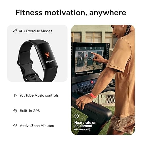 Fitbit Charge 6 Fitness Tracker with Google apps, Heart Rate on Exercise Equipment, 6-Months Premium Membership Included, GPS, Health Tools and More, Obsidian/Black, One Size (S & L Bands Included) 4