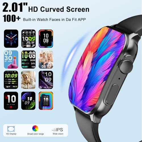 Smart Watch for Men Women, 2.01" AMOLED Curved Display Smart Watch, Bluetooth Call, 100+ Sport Modes, Fitness Tracker with 24/7 Heart Rate/Sleep Monitor, IP68 Waterproof Smartwatch for Android iOS 2