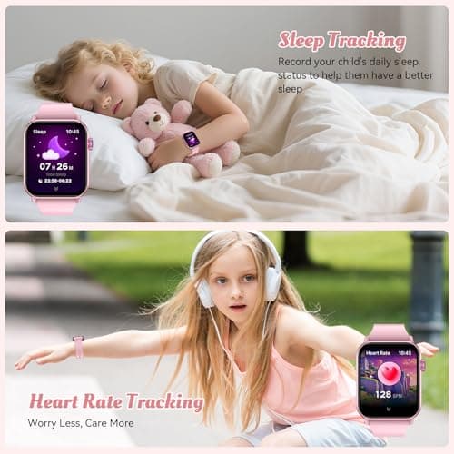 Smart Watch for Kids, 12 Puzzle Games HD Touch Screen Watches, Step Counter, Heart Rate and Sleep Monitor, Flashlight, Music Player,12/24 hr Educational Toys Birthday Gifts for Girls Ages 6-12 (Pink) 4