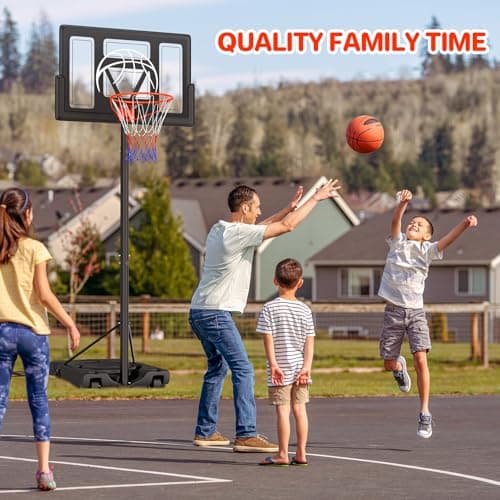 Yohood Basketball Hoop Outdoor 10ft Adjustable, Portable Basketball Hoop Goal System for Kids Youth and Adults in Backyard/Driveway/Indoor, 44 Inch Shatterproof Backboard and Larger Base 2
