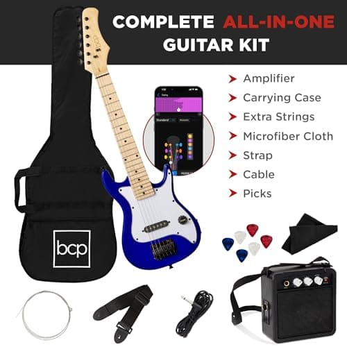 Best Choice Products 30in Kids Electric Guitar Beginner Starter Kit w/ 5W Amplifier, Strap, Gig Bag, Strings, Picks - Metallic Blue 4