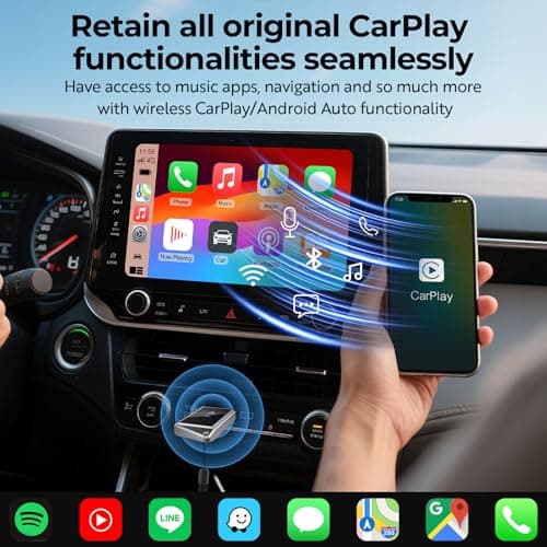Welspo Wireless CarPlay Adapter&Android Auto Adapter, 2-in-1 CarPlay Adapter for iPhone and Android Phones, Plug&Play CarPlay Dongle Converts Wired to Wireless with Lanyard, Compatible with 2018+ Cars 5