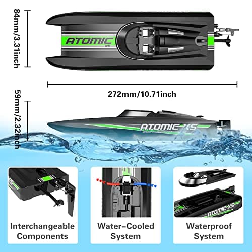 volantexrc Remote Control Boats for Pools and Lakes 20+MPH AtomicXS High Speed RC Boat for Adults Toy Boat Gifts with 2 Batteries & Reverse Function (795-5 Black) 2