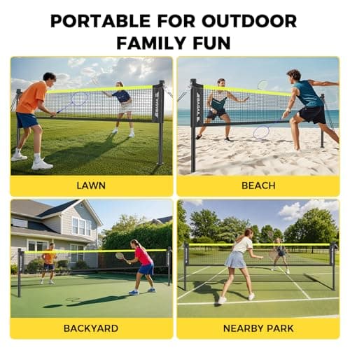 BAGAIL Outdoor Badminton Net Set with Anti-Sag Winch System - Official Size 20ft x 5ft, 4 Rackets, 3 Shuttlecocks, Durable PE Net & Carry Bag for Backyard, Beach, Family Games - Yellow 5