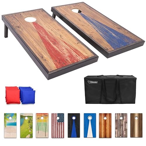 GoSports 4 Ft x 2 Ft Regulation Size Premium Wood Cornhole Set - Vintage Wood Designs (Choose Your Style)