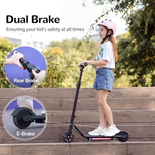 isinwheel Electric Scooter for Kids Ages 6-12, 150W Motor, 6/10 MPH Speeds, Colorful Lights, Adjustable Height, Kids Electric Scooter with Dual Brake & Thumb Throttle— Great Gift for Boys & Girls 4