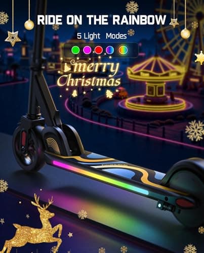 FanttikRide C9 Pro Kids Electric Scooter Ages 8-12, Colorful Rainbow Lights, E-Scooter for Kids 3.9-5.2 ft, 132 lbs, 5 Miles Range, Up to 40 min Ride Time, 5/8/10 MPH, 3 Adjustable Heights, Black 2