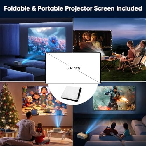 TMY 1080P Full HD Portable Mini Projector, Upgraded Bluetooth Movie Projector with Screen, Compatible with TV Stick Smartphone/HDMI/USB, Indoor & Outdoor Use 2