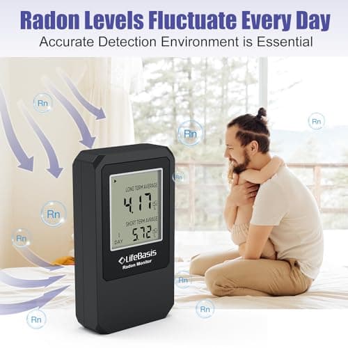 Life Basis Home Radon Detector, Portable Radon Tester for Home with Long and Short Term Radon Monitoring 0-500 pCi/L Range Battery Operated (Including Battery) 3