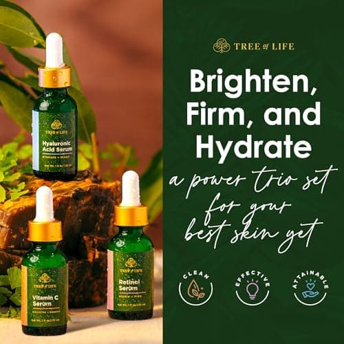 Tree of Life Beauty Facial Skin Care Set, Brightening, Firming, Hydrating, Dry Face, Dermatologist Tested - Trio Power Kit, Vitamin C, Retinol and Hyaluronic Acid, 3 count of 1 Fl Oz 2