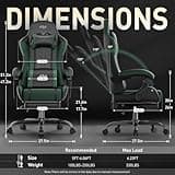 HLDIRECT Gaming Chair, Ergonomic Video Game Seat with 360° Swivel & Lumbar Massage, Computer Chair PU Leather Cushion for Adults Home/Office Use (Black & Green) 3