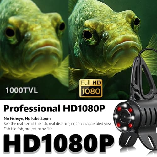 [FishPRO® 2026 Upgrade] NO.1 HD 1080P Underwater Fishing Camera 7'' IPS- w/10,000mAh (Ease To Use) Ice Fishing Camera Underwater, Fish Finder Camera for Ice Lake Boat Fishing w/USB-C, LED+IR, 25m/82ft 5