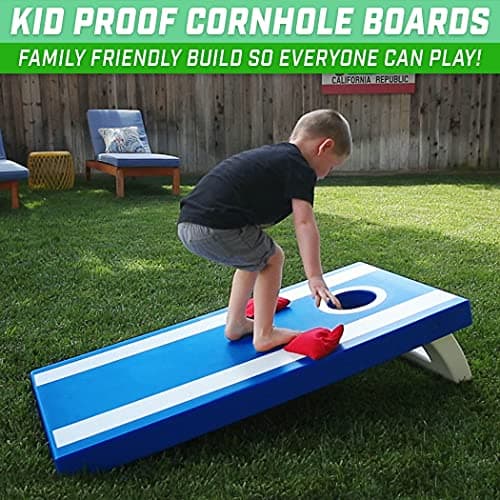 GoSports 4 ft x 2 ft All Weather Outdoor Cornhole Game Set - Heavy-Duty Plastic Weatherproof Boards Includes 8 Bean Bags & Game Rules 5