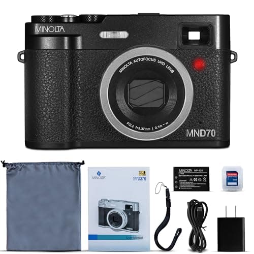 Minolta Retro Digital Camera – 48MP Autofocus Compact with 5K Ultra HD Video, Rear Selfie Lens, 16x Zoom, WiFi, 2.8-inch LCD Screen, Digital Stabilization, Optical Viewfinder, 32GB Card (Black) 2