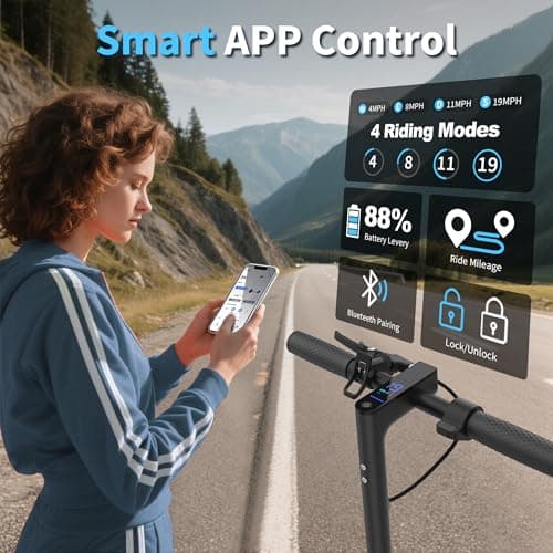 WERHY H5PRO Electric Scooter with Dual Suspension, 350W Brushless Motor & 19 MPH, 15 Miles Long Range, 8.5" Solid Tires, Folding Sport Scooters for Adults with Dual Brake System and APP 5