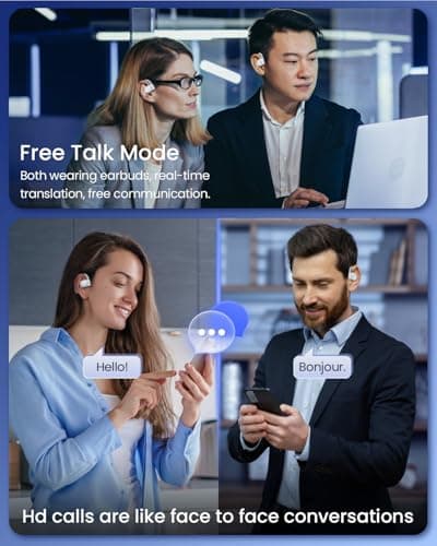 AI Translation Earbuds Real Time 164 Languages 80H Playtime Translator Ear Buds Audifonos Traductores Inglés Español Wireless Earphones Bluetooth Headphones for Travel Business Meeting Learning White 2