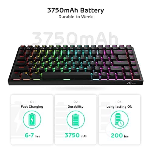 RK ROYAL KLUDGE RK84 Wireless RGB 75% Triple Mode BT5.0/2.4G/USB-C Hot Swappable Mechanical Keyboard, 84 Keys Wireless Gaming Keyboard w/High-Capacity Battery, Quiet Red Switch 5