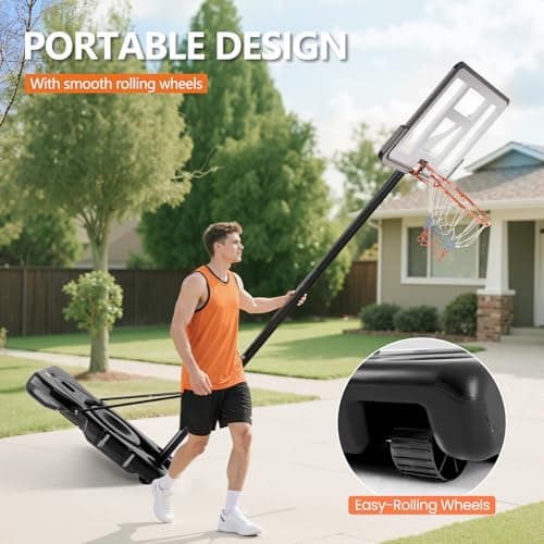 Sweetcrispy Portable Basketball Hoop Outdoor 4.2-10ft Adjustable Height for Kids/Youth/Adult, 44 Inch Shatterproof Backboard/Shock Absorbent Rim, Fillable Base, 2 Wheels for Backyard/Driveway 10