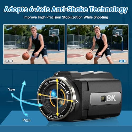 8K Video Camera Camcorder 2025 Latest 88MP Ultra HD Video Cameras Wifi Vlogging Camera for YouTube 18X Digital Video Cameras with 32G Card Microphone 6-Axis Anti-Shake IR Night Vision Video Recorder 3