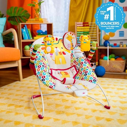 Bright Starts Portable Baby Bouncer Soothing Vibrations Infant Seat with Removable-Toy-Bar, 0-6 Months 6-20 lbs (Playful Pinwheels) 2