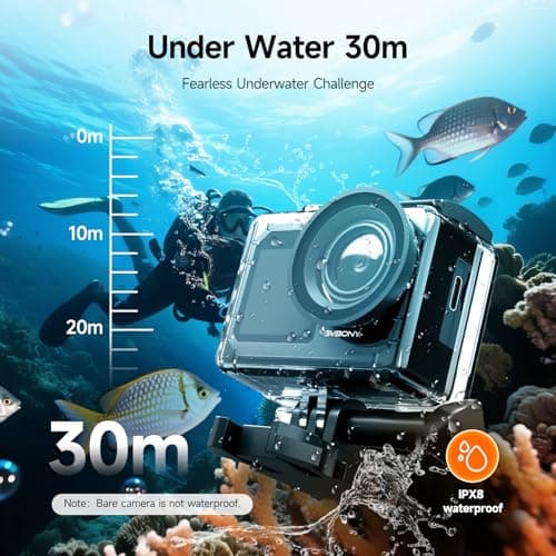 SVBONY SVGo2 4K30FPS Underwater Camera, EIS 2.0 Dual Touch-Screen Waterproof Camera Underwater, 50MP 5X Zoom, Remote Action Camera with Floating Selfie Stick, 2 Batteries for Snorkeling, Travel Vlog 4
