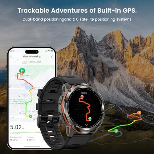 AMAZTIM GPS Smart Watch for Men, 6 Satellite Positioning, Compass, Stainless Steel Body, 50M Waterproof, 470mAh Extra-Large Battery, Answer/Make Call, 1.43" AMOLED Screen, Compatible for Android iOS 4
